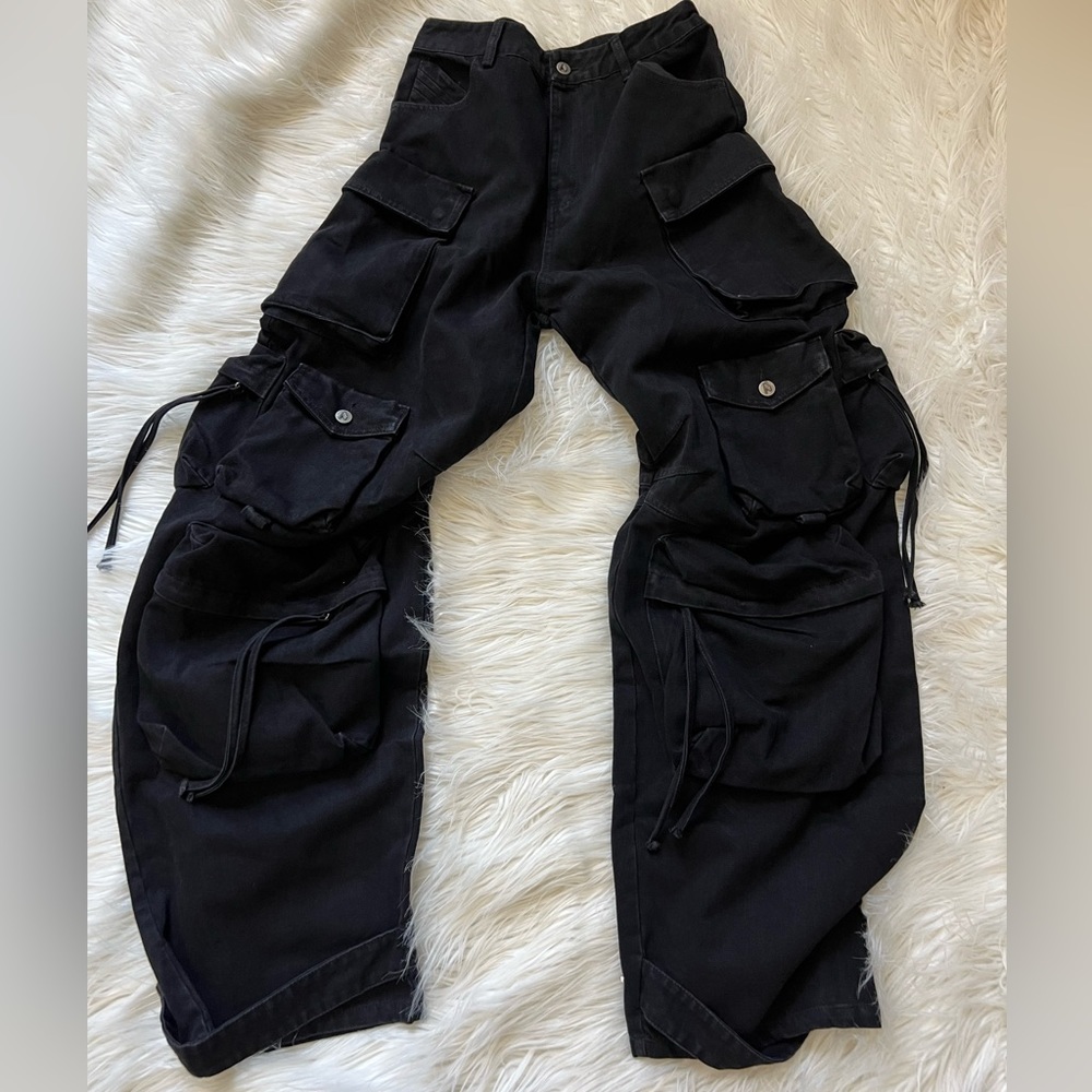 The Attico Fern Cargo Black Denim Jeans